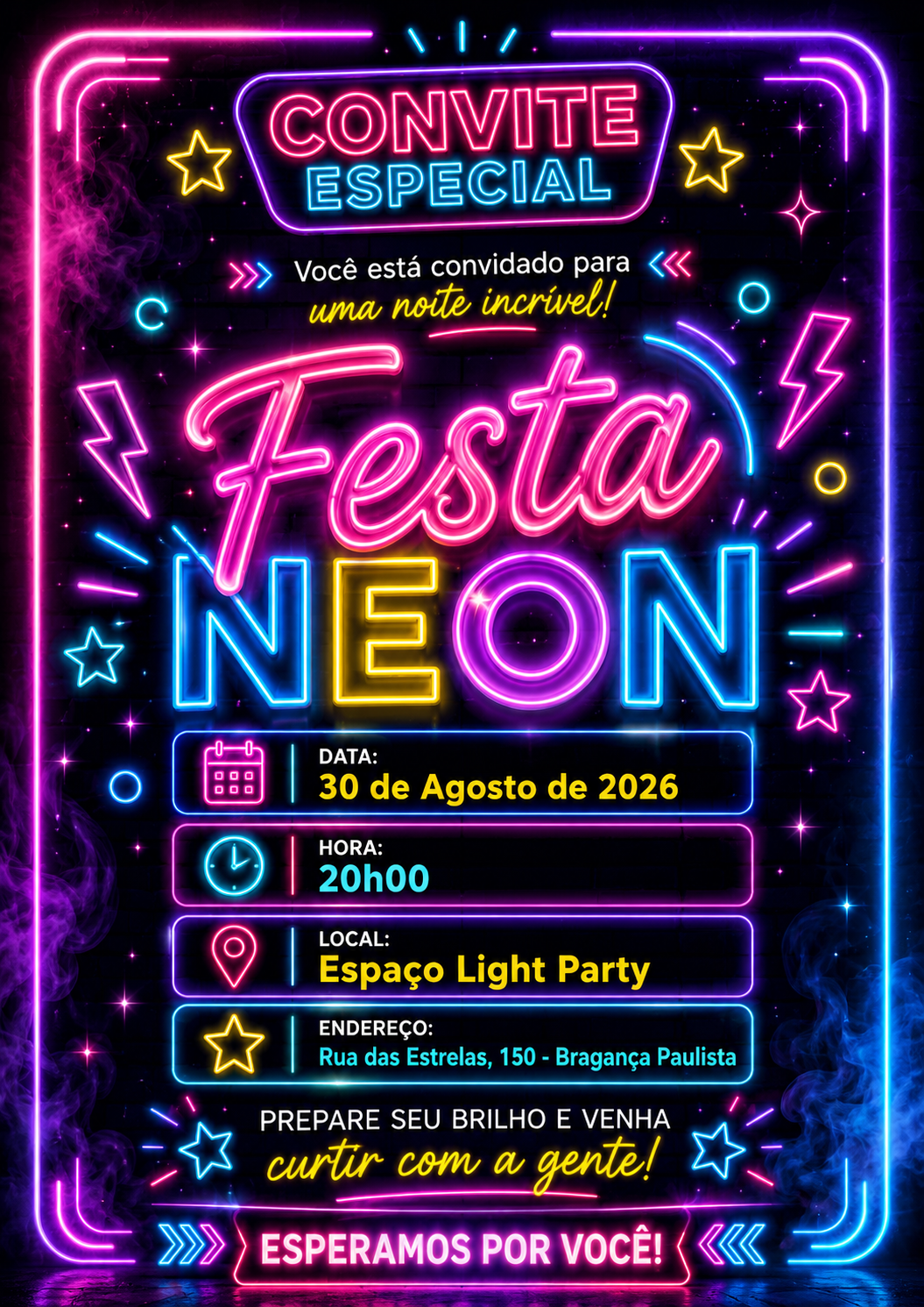 Convite Festa de Neon 
